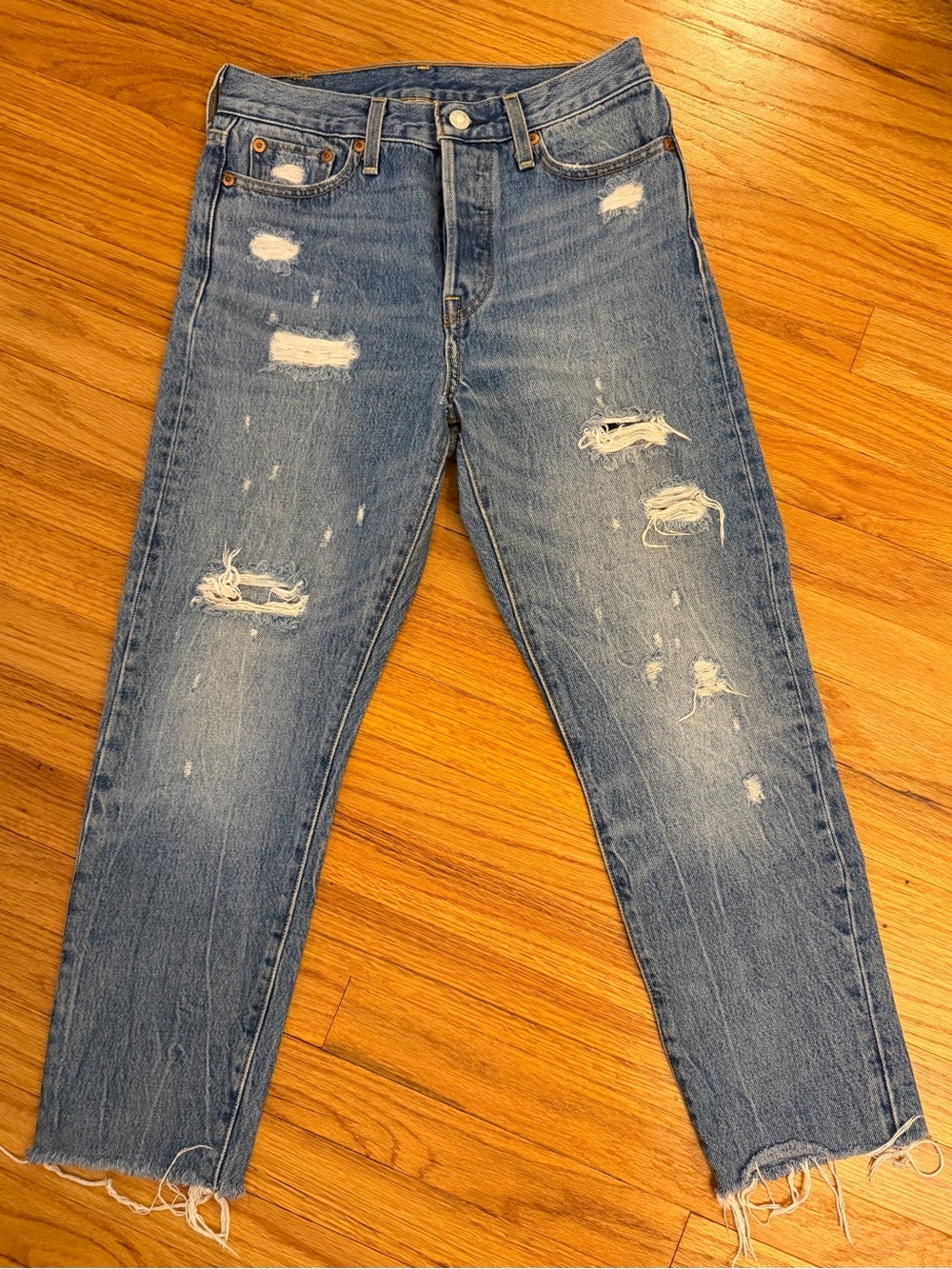 Women’s Distressed Blue Denim Jeans - Classic Ripped